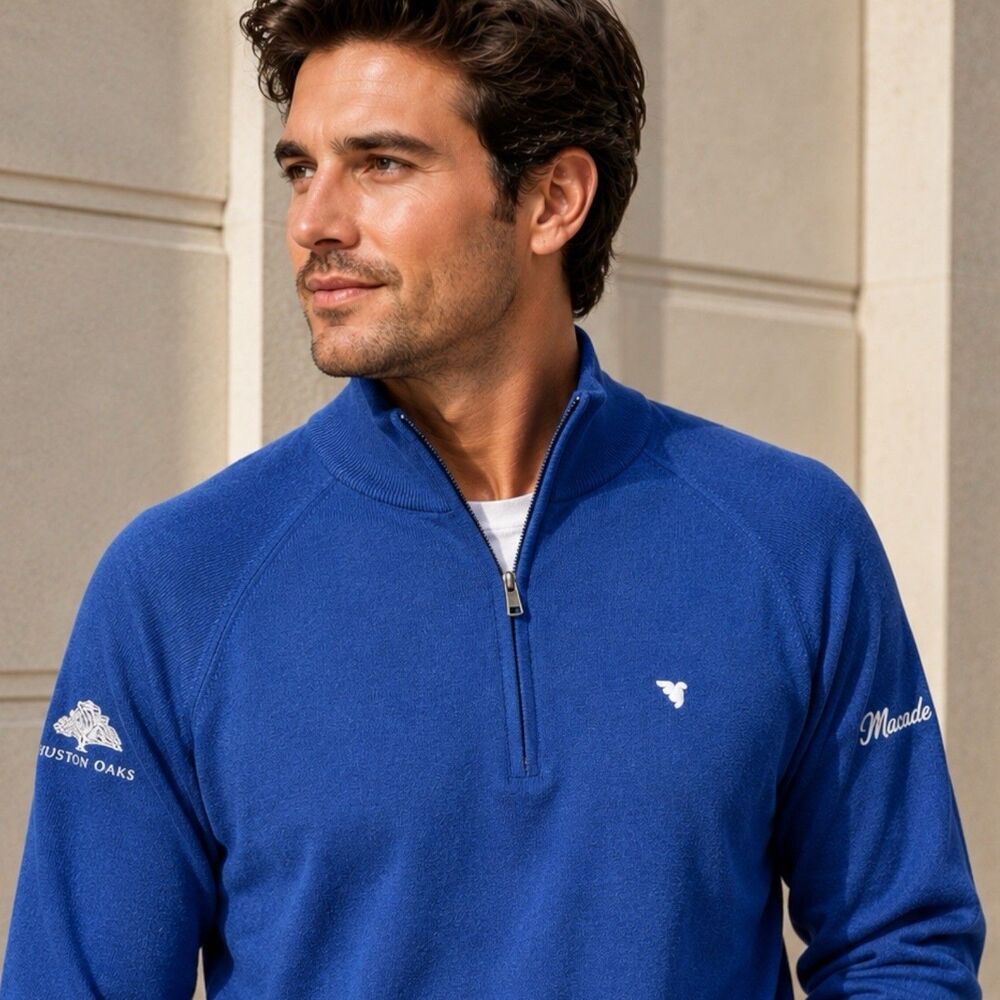 Macade Sweater Mens XXL Blue Cashmere Blend Quarter Zip Luxury Golf Houston Oaks